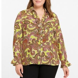 Women's Plus Size 1X‎ Paisley Boho Tunic Blouse – Long Sleeve Lq